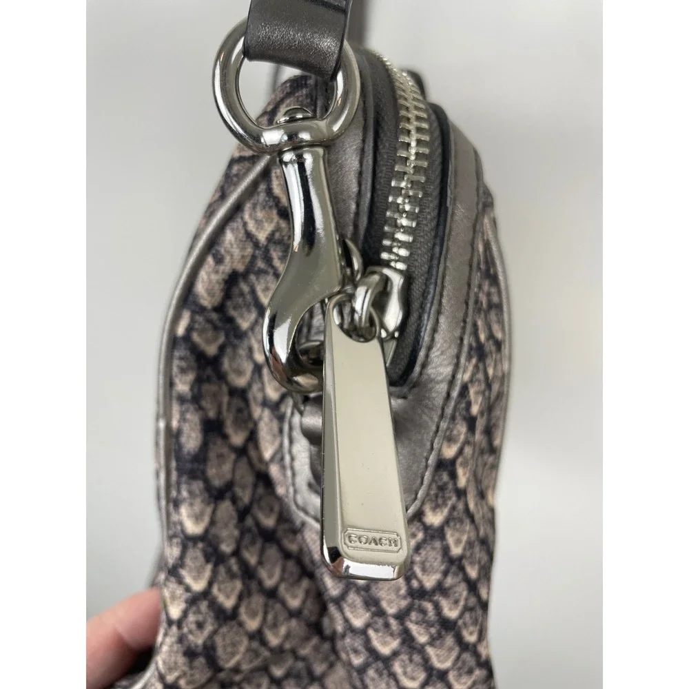 Coach Signature‎ Snakeskin Print Satchel Bag Pewter Accents Shoulder Bag
